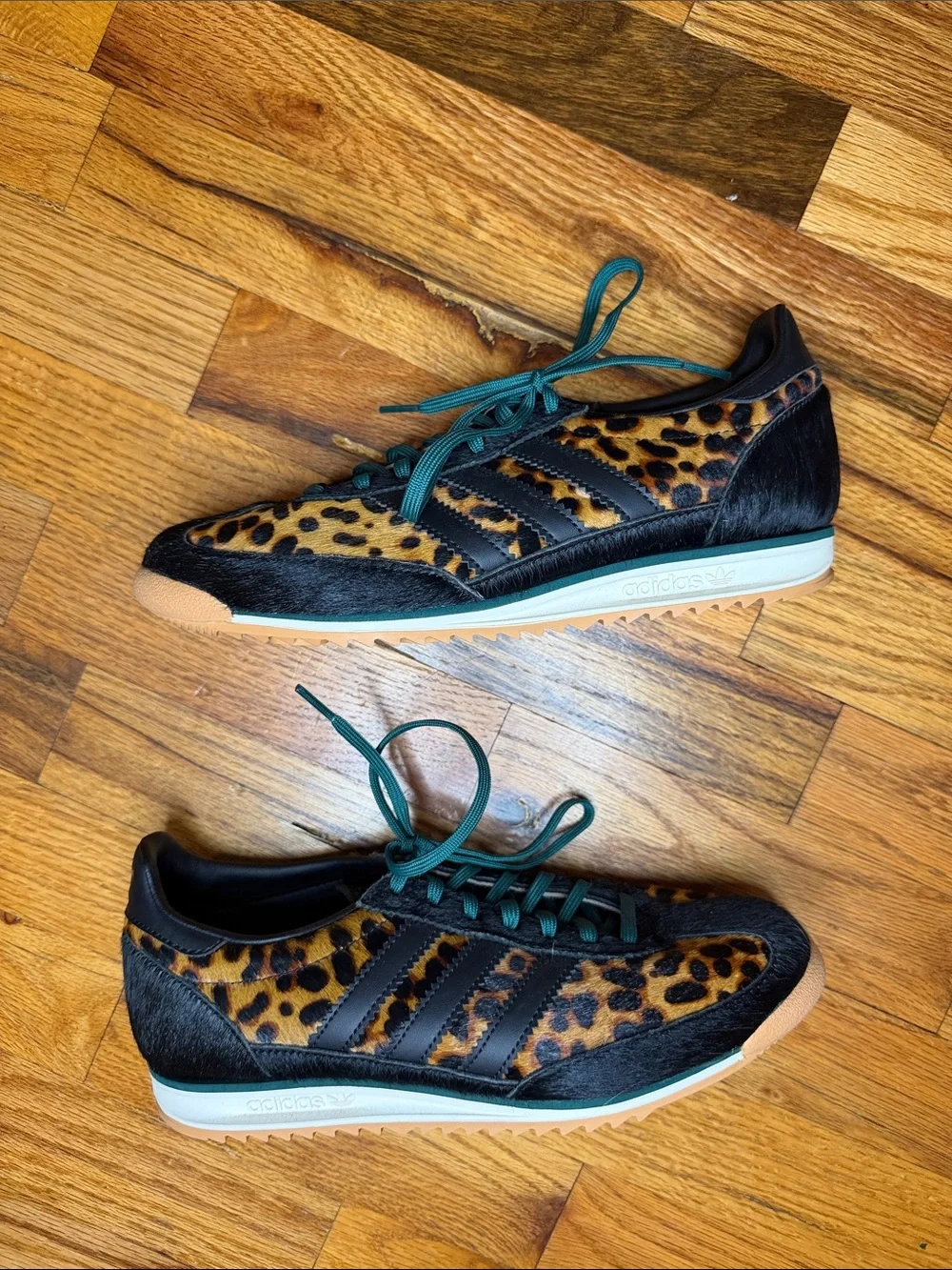 adidas Originals Leopard-Print Sneakers with Teal Laces